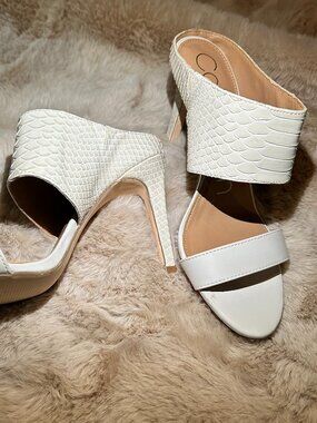 Calvin Klein Off White Snake Embossed Slide Heels